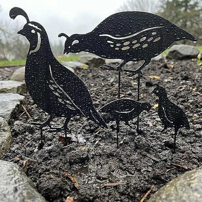 NUOBESTY 4Pcs Quail Family Garden Stakes, Metal Bird Yard Decor Decorative Garden Art Sculptures Statues for Outdoor Lawn Ornament & Patio Backyard, Bird Lover Favors for Women Mom Grandma