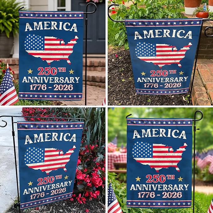 250th Anniversary America USA Garden Flag for Outside, USA Map 250 Years of Freedom 1776-2026 Patriotic Double-Sided Waterproof Yard Flag 12x18 Inch for 4th of July Memorial Day Outdoor Deco
