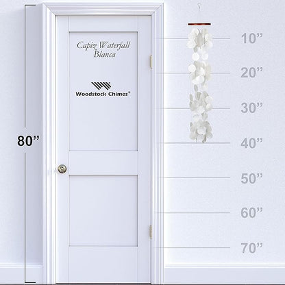 Woodstock Wind Chimes for Outside, Outdoor Decor, Garden, Porch, and Patio Decor, (40") Decorative Wind Chime, Dorm Room Decor, Teen Decor, Capiz Waterfall, White Blanca Capiz Wind Chime (CWRB)