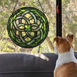 DASTOLL Stained Glass Window Hanging, Abstract Green Clover Sun Catchers Colorful Glass Panel Bless Suncatcher Decor for Birthday for Women, Men, Wife, Aunt, and Mom 14.9x14.9 in