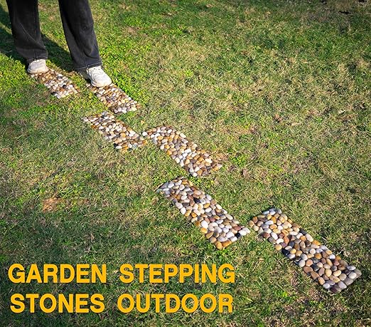 Qualdout River Rocks Stepping Stones Pavers Outdoor for Garden Walkway, Pebbles Polished Gravel for Yard Lawn Patio Pathway Landscaping, 6PCS (Rectangle)