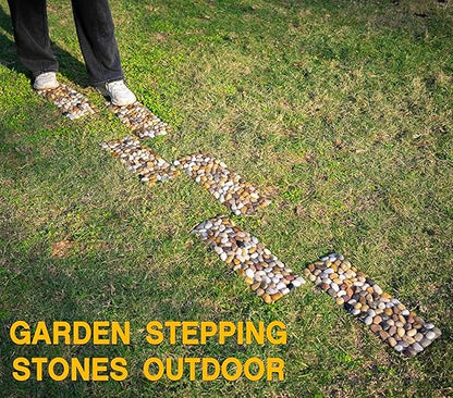 Qualdout River Rocks Stepping Stones Pavers Outdoor for Garden Walkway, Pebbles Polished Gravel for Yard Lawn Patio Pathway Landscaping, 6PCS (Rectangle)
