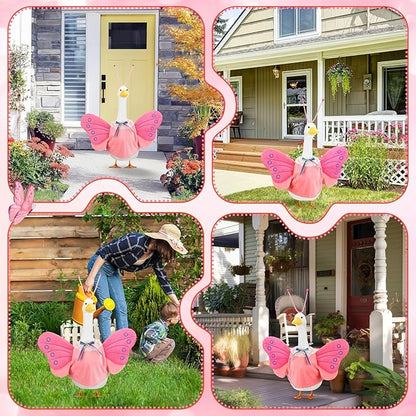 Abbylike 1 Set Spring Butterfly Porch Goose Outfit Butterfly Wings Goose Clothes Costume Fits 23" Large Cement Plastic Geese Statue for Spring Outdoor Garden Yard Lawn Patio Art Decorations