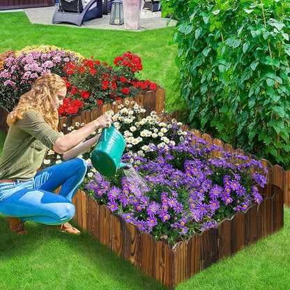 Rustic Pine Wood Garden Fence - 19.8ft Total Length (3pcs 6.6ft L*12in H) Easy to Install Sturdy Wooden Landscape Edging Border, No Fading Planter Fencing for Yard Flower Bed Lawns Pathway Tree