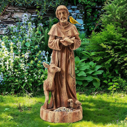 St Francis Garden Statue Outdoor All-Weather, 25" H Religious Saint Francis of Assisi Catholic Statue with Bird Feeder for Patio Yard Home Decor