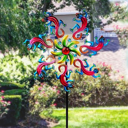 58" Lizard Wind Spinner with Metal Garden Stake, Larger Wind Sculptures for Yard and Garden Lawn Patio Decor(Purple-red)