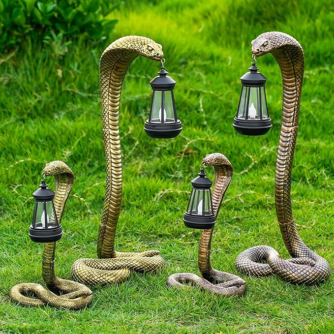 Solar Garden Outdoor Statues Snake with Solar Lights Outdoor Chrismtas Decorations - Lawn Decor Snake Statue for Patio, Balcony, Yard Ornament - Unique Housewarming Gifts (Brass Color)