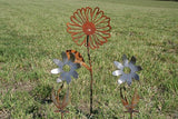 Metal Rustic and Colorful Flower Stakes Ranging from 9.5 to 36 Inches Tall (Daisy + 2 Twisted Daisy Stake Set, Naturally Rusted)