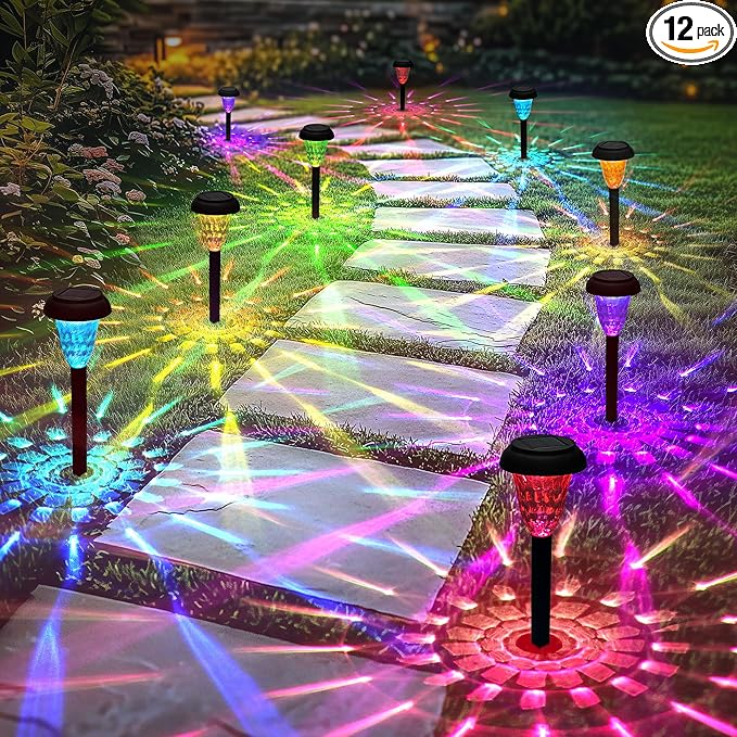 TISEJOY Solar Pathway Lights Outdoor Waterproof 12 Pack Color Changing Garden Light for Yard Patio Driveway Walkway Lawn Landscape Lighting for Outdoor Decor