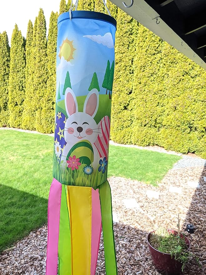 Madrona Brands Spring Easter Bunny Windsock for Outside 60-Inch | Durable Outdoor Decorative Hanging Wind Sock Flag | Yard, Garden, Deck, Patio