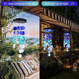 Solar Shell Gift for Mom Grandma Girls, White & Blue Christmas Solar Wind Chimes for Outside, Outdoor Decorative Mobile Lights for Garden, Yard, Patio, Window, Party, Outdoor Decorations