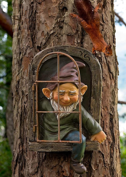 coolboy Outdoor Gnome Garden Decorative-12 Inch Elf Out The Door Tree Hugger,Gnome Decorations for Home,Whimsical Dwarves Outdoor Ornament,Gnome Statue Figurines-Patio Yard Lawn Porch Decoration
