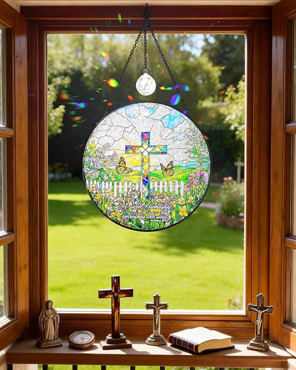 Christian Stained Glass Window Hanging Sun Catcher, Religious Faith for Mom or Grandma, Church Window Decor