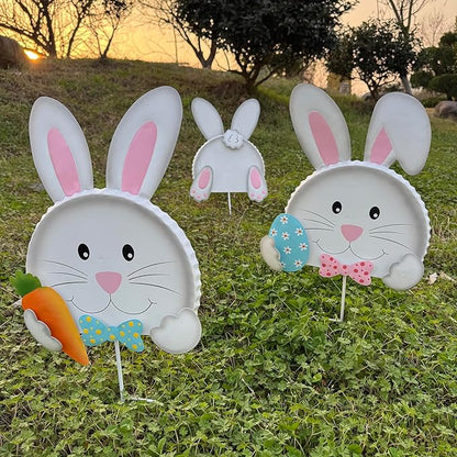 Easter outdoor decorations,Bunny Yard Signs,3D Sculptures,Easter Yard Stakes,Set of 3,Durable Weather-Resistant Design, Rabbits Garden Stakes for Home Outside Lawn, Garden, Patio, Outdoor Decor