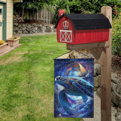 Galaxy Turtles Garden Flag Seasonal Double Sided 12 x 18 Inch Small Yard Flag for Indoor Outdoor Decor Holiday All Seasons
