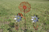 Metal Rustic and Colorful Flower Stakes Ranging from 9.5 to 36 Inches Tall (Daisy + 2 Twisted Daisy Stake Set, Naturally Rusted)
