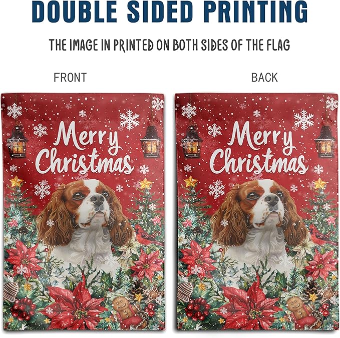 Christmas Cavalier King Charles Spaniel Garden Flag Merry Christmas Dog Yard Flag for Outside Xmas Flags 12x18 Double Sided Red Poinsettia Garden Flags Winter Porch Decorations Outdoor
