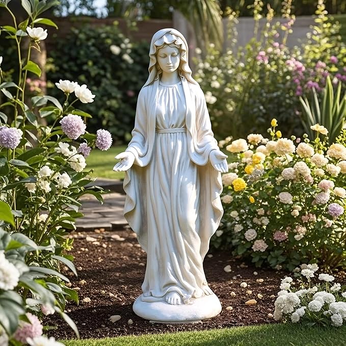 Virgin Mary 29.3 Inch Outdoor Statue Garden Decor Statues Mother Religious Blessed Catholic Mother Mary Yard Patio Deck Home Hallway Entryway Sculpture