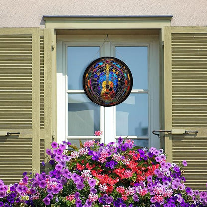 Guitar Stained Glass Window Hanging Sun Catcher Halloween Haning Ornament Decoration Christmas Birthday Gifts for Lover and Friends