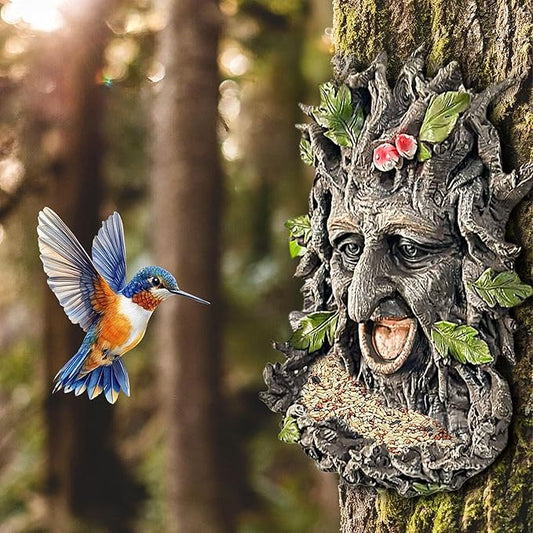Teaeeno Charming Tree Face Garden Decor, Bird Feeders for Outdoors, Large Outdoor Tree Hugger for Halloween, Funny Animal Feeder, Trees Decoration Outdoor Wallmounted Statue