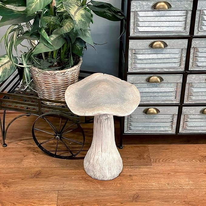 Zeckos Mushroom Statue 17 inches High, Large Magnesium Oxide Garden Sculpture, Indoor Outdoor Yard Decor, Rustic Art Accent, Weather-Resistant, Heavy Duty Decorative Ornament