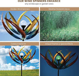 Bits and Pieces Tulip Wind Spinners Outdoor Solar Lighted Metal Wind Spinner, Large Kinetic Garden Sculptures, Crackle Glass Light, Multi-Colored Garden Decor