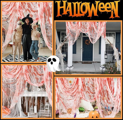 400" x 85" Halloween Creepy Cloth - Large Size Spooky Fabric - Scary Gauze Blood Creepy Cloth for Haunted House Party Yard Wall Doorway Decoration (red)