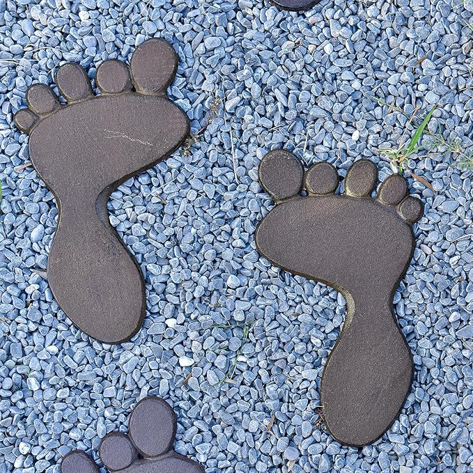 Sungmor Cast Iron Footprint Garden Stepping Stones, Set of 2 Sturdy Metal Left & Right Stepping Mat for Front Door, Outdoor Decorative Paver Mat for Yard Lawn Walkway Landscaping