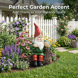 Topadorn Garden Gnome Statues with Bird Resin Sculpture Gnome Sitting on the Stump Outdoor Statues for Outdoor Garden Decor