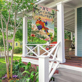 Summer House Flags for Outdoor Decoration, It's 5 O'clock Somewhere Beach Parrot Large Yard Flag, Seasonal Decorative Celebration Decor for Spring Farmhouse Holiday Outside 28x40 Inch Vertical Double Sided