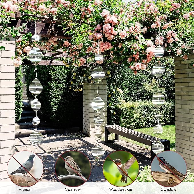 Factee Bird Deterrents for Outside, Reflective 3D Stainless Steel Wind Spinners, Garden Decor, Bird Scare Devices to Keep Woodpeckers, Pigeons Away from Your House, Patio, Orchards