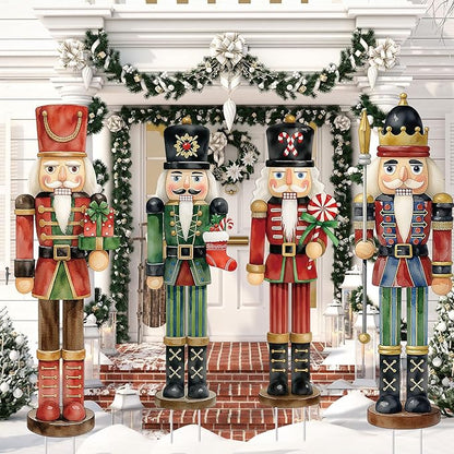 Geetery 4 Pcs Large Nutcracker Yard Sign with 16 Stakes 32 Inch Christmas Yard Decorations Outdoor Holiday Nutcracker Xmas Outside Lawn Decor for Garden Pathway Party(Red, Green,Novel)