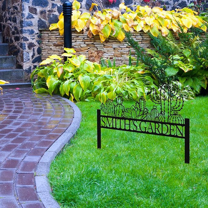Personalized Cactus Metal Garden Sign, Large Garden Decoration Metal Sign with Stakes, Custom Gardener Family Name Sign, Cactus Decor for Outdoor, Patio Decorative, Yard Art, New Home Gift