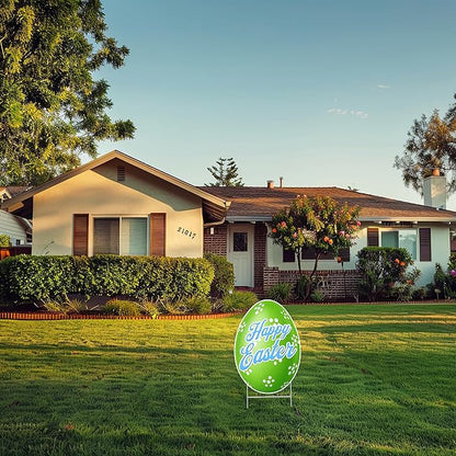 Happy Easter Classic Yard Sign Home Decor Lawn Decoration With Stakes Easter Egg (Green)