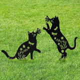 Outdoor cat Metal Garden Statue Black cat Silhouette Outdoor Garden Decoration Outdoor cat Statue for Lawn Yard, cat Art Animal Garden Pile, Lawn Yard Art