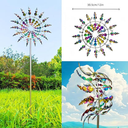 Outdoor Metal Wind Spinner for Yard and Garden,Shirem Magical Metal Windmill for Backyards,Wind Kinetic Sculpture,Wind Spinners Outdoor Clearance,Shirem Wind Spinner,12 inches *36 inches, Colorful