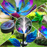 Solar Hummingbird Wind Spinners, Solar Firework Lights Garden Décor, Metal Lotus Flower Windmill Colour Changing Optical Fiber Lights Yard Decoration, Outdoor Wind Sculpture for Lawn Patio,Balcony