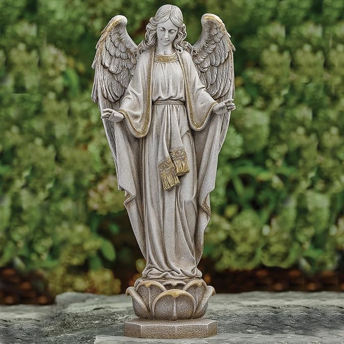 Joseph's Studio by Roman, 23" Angel on Pedestal Garden Statue, Outdoor Religious Angel Sculpture with Stone Finish