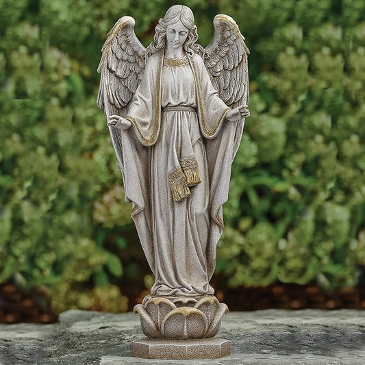 Joseph's Studio by Roman, 23" Angel on Pedestal Garden Statue, Outdoor Religious Angel Sculpture with Stone Finish