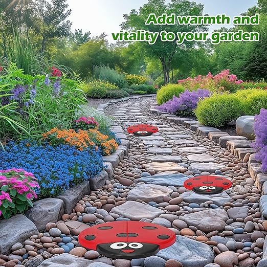 Landical 3 Pcs Ladybug Stepping Stone Garden Stepping Stones Walkway Decorative Stone for Garden Decor Outdoor Flower Beds Yard Decorations