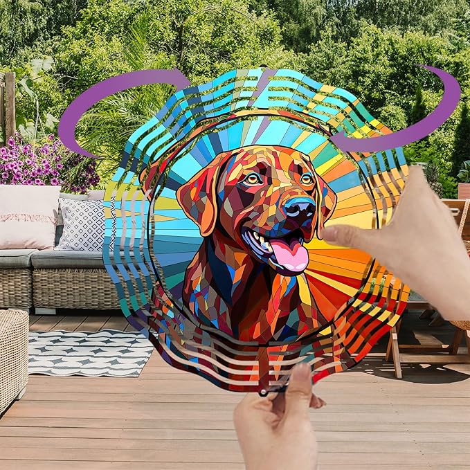 Labrador Retriever Wind Spinner Dog Memorial Gifts, Vibrant 3D Kinetic Aluminum Metal Yard Art, Loss of Dogs Sympathy Gifts, Hanging Outdoor Garden Decor, 8" Wind Sculptures for Patio, Porch (LR 3)