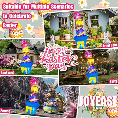 Easter Inflatables Outdoor Decorations 6FT Inflatable Stacked Eggs on Flowerpot Built-in LED Lights for Spring Holiday Party Indoor Outdoor Blow Up Decor for Garden Lawn Patio Decoration