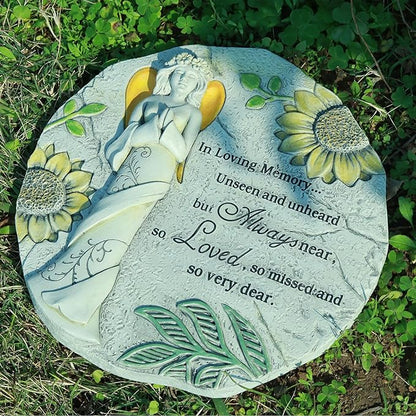 Memorial Garden Stone, Floral Angel with Sunflowers Pattern, Stepping Stone & Wall Decoration – in Loving Memory