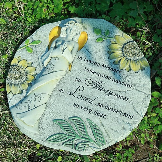 Memorial Garden Stone, Floral Angel with Sunflowers Pattern, Stepping Stone & Wall Decoration – in Loving Memory