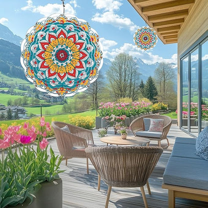 Wind Spinners Outdoor, Hanging Wind Spinner for Garden Decoration, 8 inch 3D Stainless Steel Metal Wind Sculpture for Indoor/Outdoor Decor, Mandala G