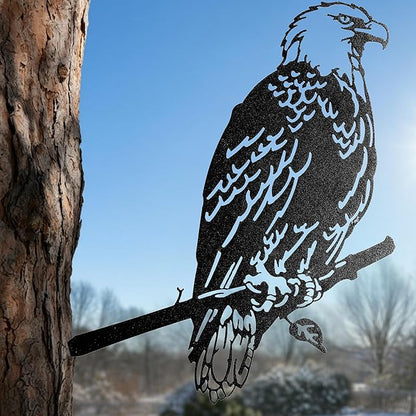 Renovatio Metal Bald Eagle Yard Decor – Majestic Bird Decoration, Metal Bird Decoration, Outdoor Tree Ornaments – Ideal for Dad, Uncle, or Grandfather – A Remarkable Outdoor Yard Decor – Black