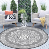 Pauwer Waterproof Outdoor Rug 6ft, Reversible Plastic Straw Patio Camping Rug, Indoor Outdoor RV Mat Carpet for Deck, Camper, Porch, Balcony, Backyard, Picnic, Floral Grey