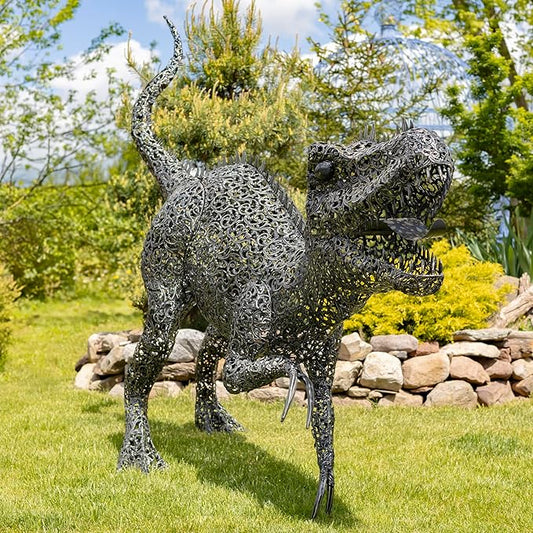 Zaer Ltd. 7.33ft. Tall Giant Metal Tyrannosaurus Rex Garden Statue Chompers