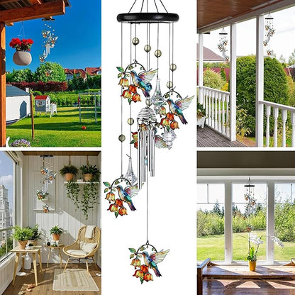 HDCRYSTALGIFTS Hummingbird Wind Chimes for Outside, 27'' Memorial Windchimes Outdoors, Hummingbirds Gifts for Women, Metal Chimes Window Garden/Yard Decor, Memorial/Birthday Gifts for Grandma/Mom