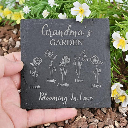 Personalized Garden Stone with Birth Flower Personalized Gifts for Grandma, Mom, Her, Women - Gifts for Mothers Day, Birthday, Christmas, Valentines - Birth Flower Gifts
